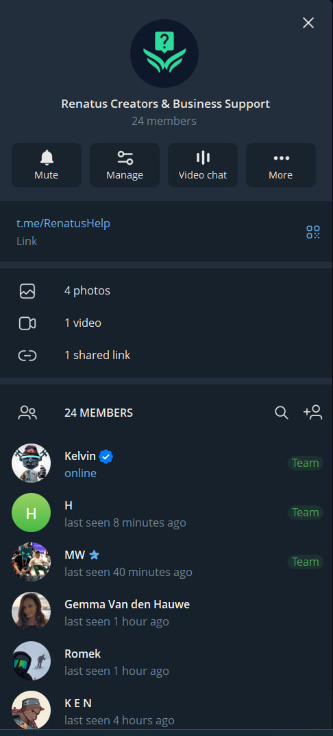 Renatus Creators & Business Support (24-member group screenshot)